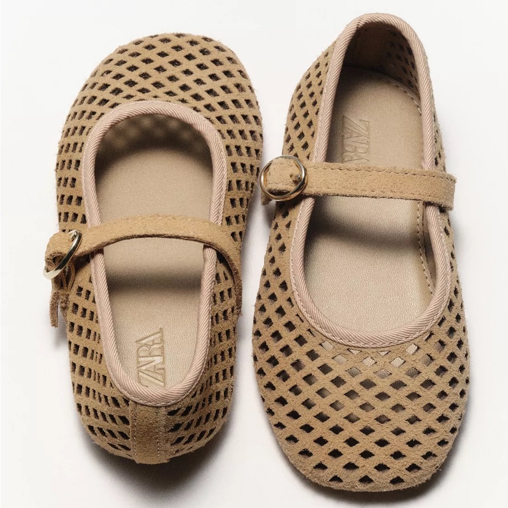 Zara Kids Beige Openwork Leather Ballet Flats